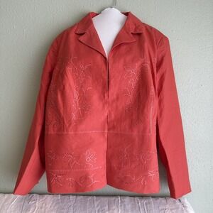 Joy & Peace Salmon Two Piece Linen Blend Embroidered Suit 24 Casual Career Wear